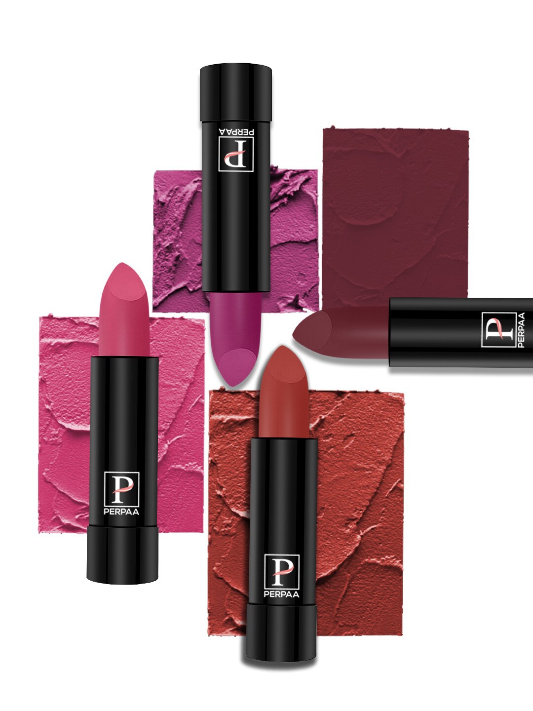 

PERPAA Set Of 4 Creamy Matte Bullet Lipstick - 3.5g Each - 55-58-60-80, Red
