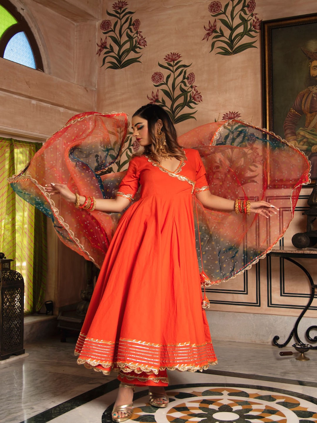

Pomcha Printed Kurta With Trouser & Dupatta, Orange