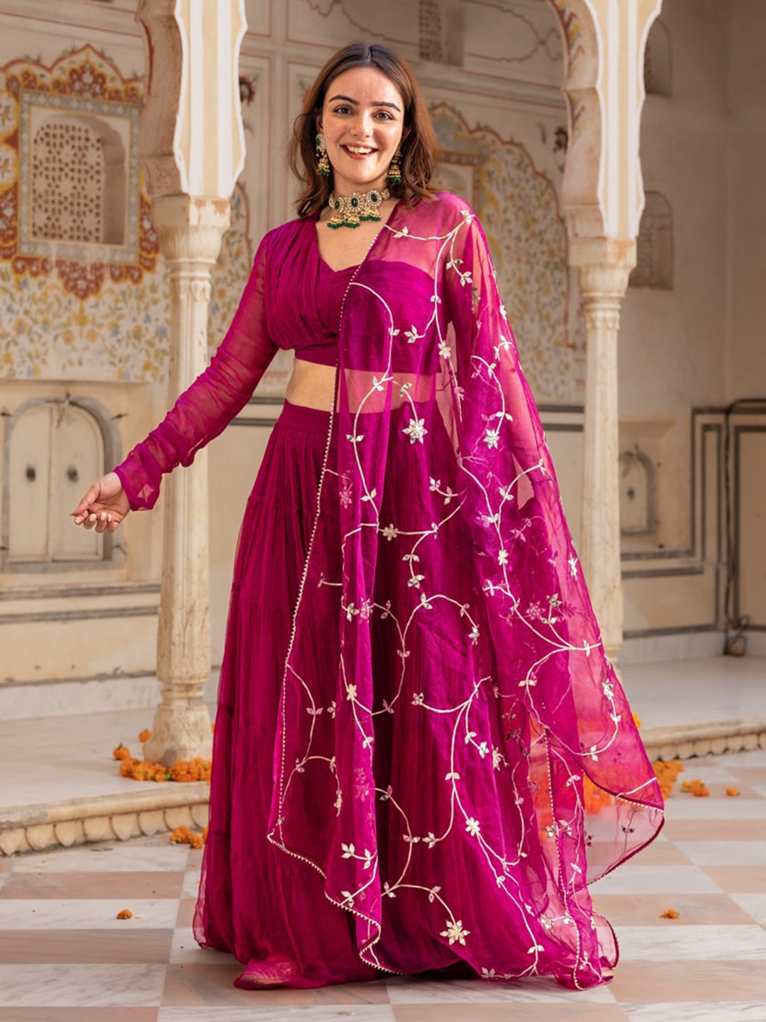 

Ambraee Ready to Wear Lehenga & Blouse With Dupatta, Purple
