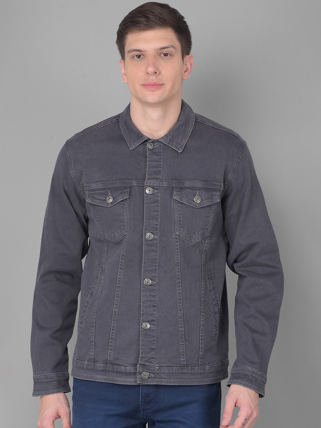 

Canary London Spread Collar Washed Denim Jacket, Grey