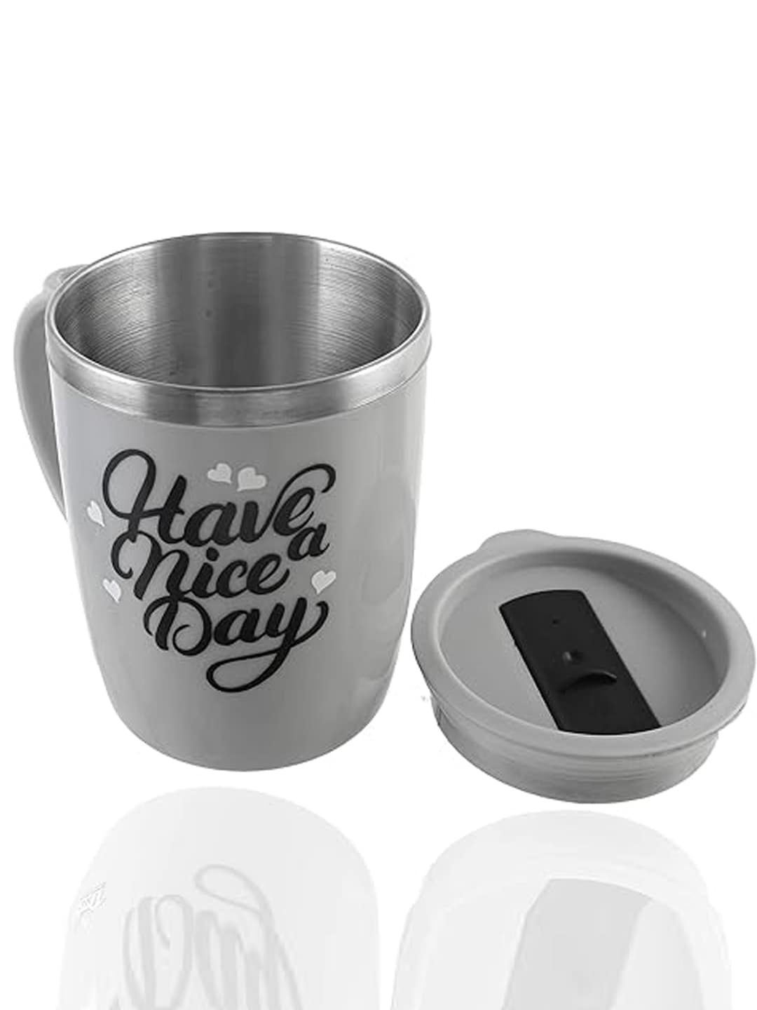

Kuber Industries Grey & Black Printed Plastic Dishwasher Safe Matte Mug With Lid