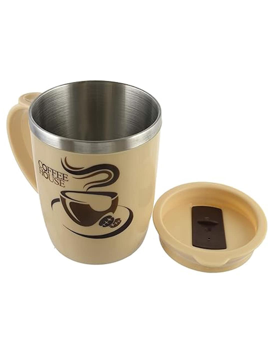 

Kuber Industries Beige Printed Dishwasher Safe Matte Mug With Lid