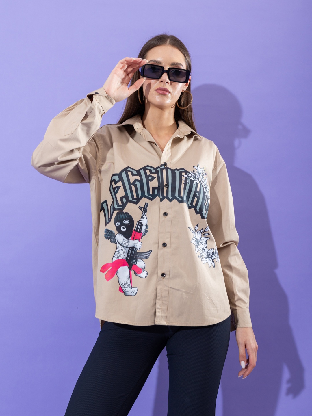 

Stylecast X Hersheinbox Graphic Printed Boxy Casual Shirt, Brown