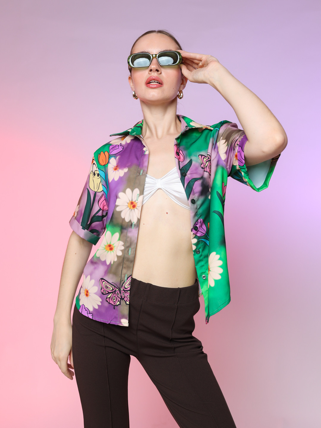 

Stylecast X Hersheinbox Floral Print Tie & Dye Shirt, Green