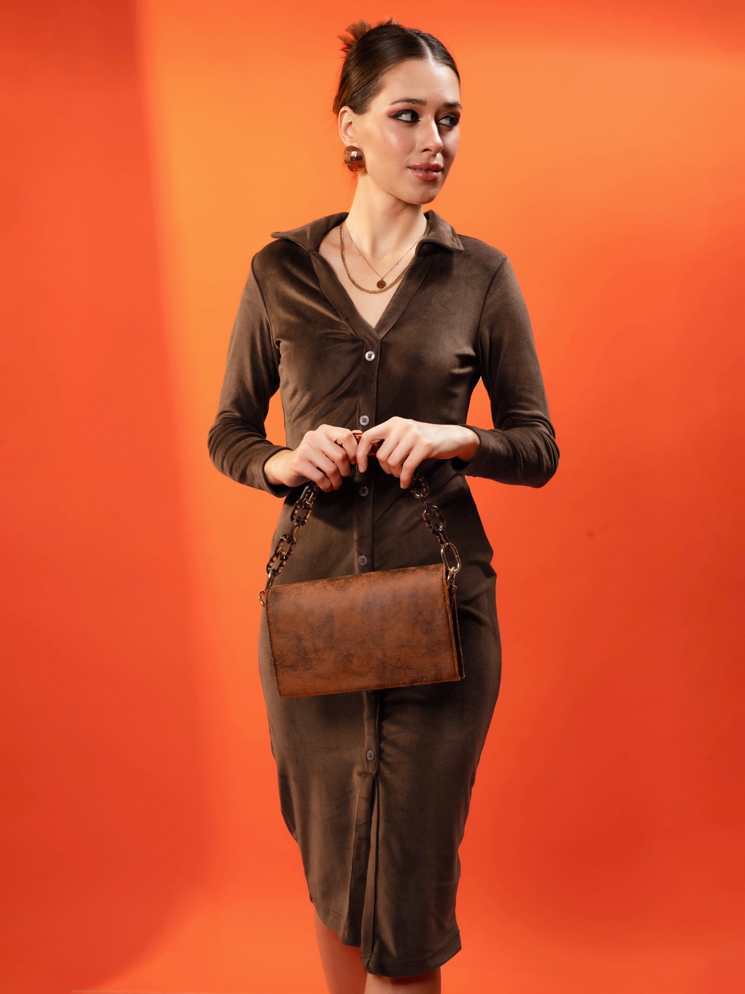 

Stylecast X Hersheinbox Velvet Bodycon Midi Dress, Brown