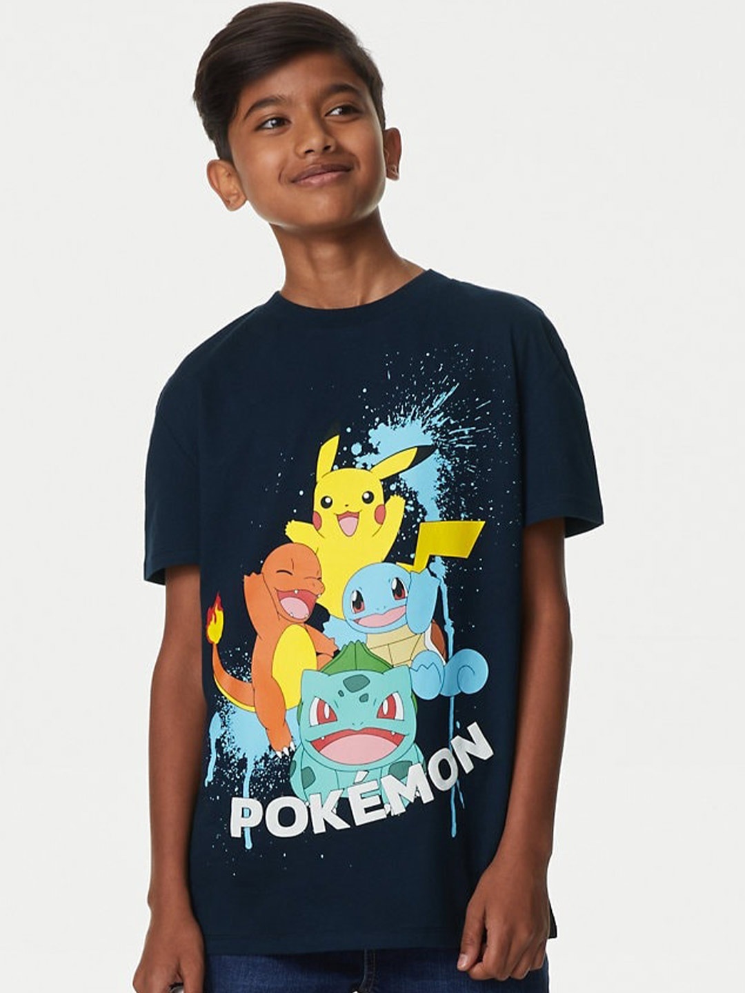 

Marks & Spencer Boys Pokemon Printed Round Neck Pure Cotton T-Shirt, Navy blue