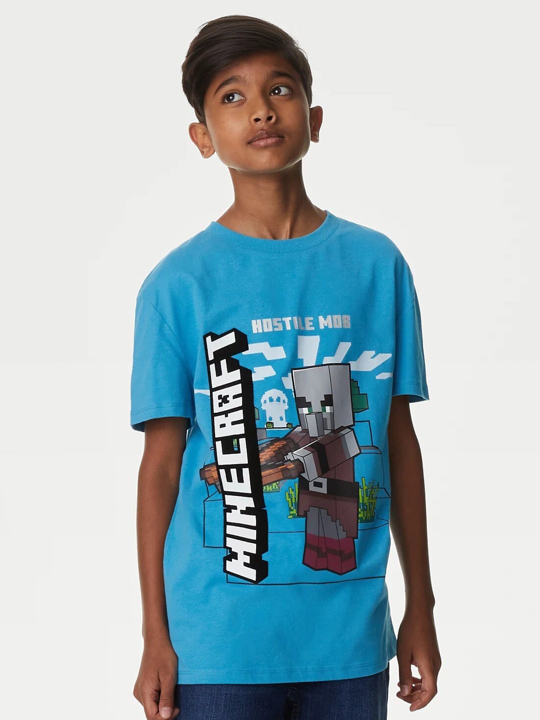 

Marks & Spencer Boys Typography Printed Pure Cotton T-shirt, Turquoise blue