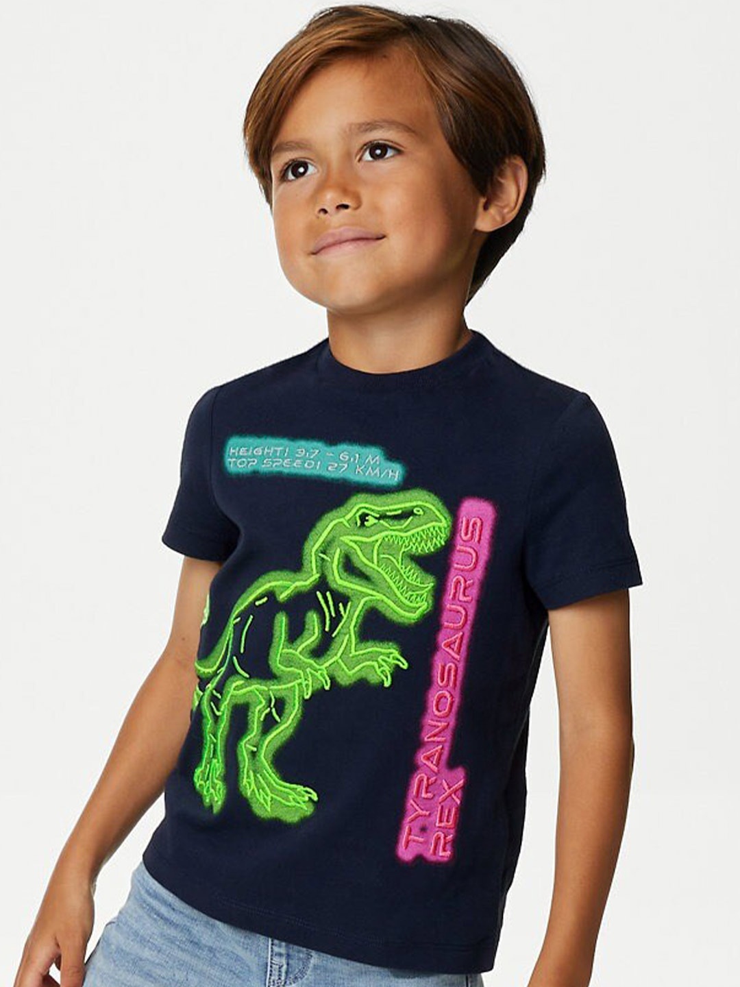 

Marks & Spencer Boys Graphic Printed Embroidered Pure Cotton T-shirt, Navy blue