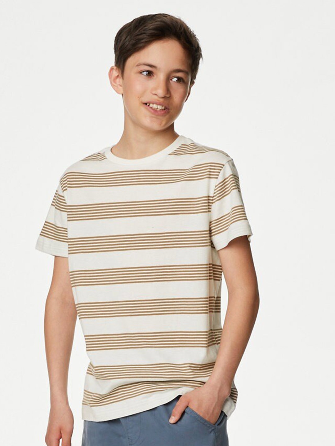 

Marks & Spencer Boys Striped Round Neck T-shirt, Beige
