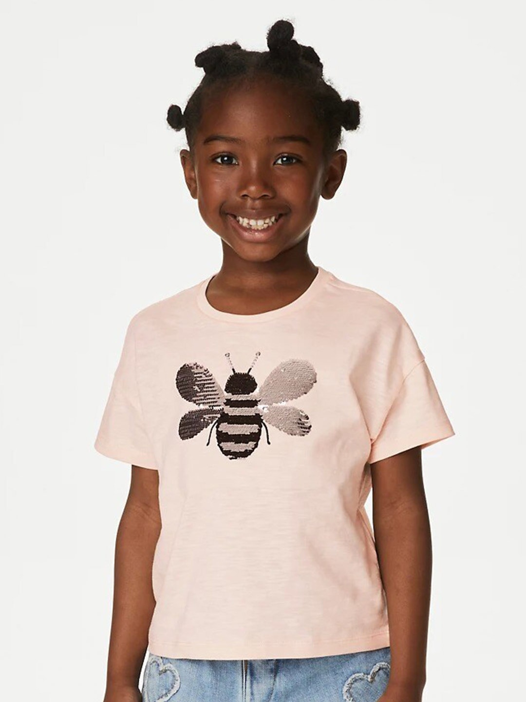 

Marks & Spencer Girls Embellished Round Neck Pure Cotton T-Shirt, Peach