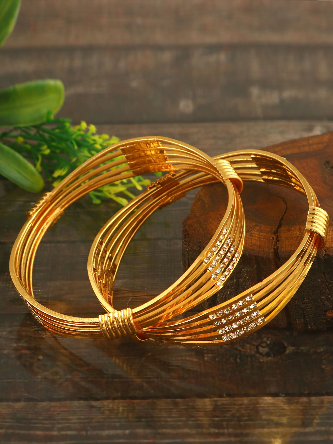 

Jewar Mandi Set Of 2 Gold-Plated Ad Cz-Studded Fashion Design Bangles