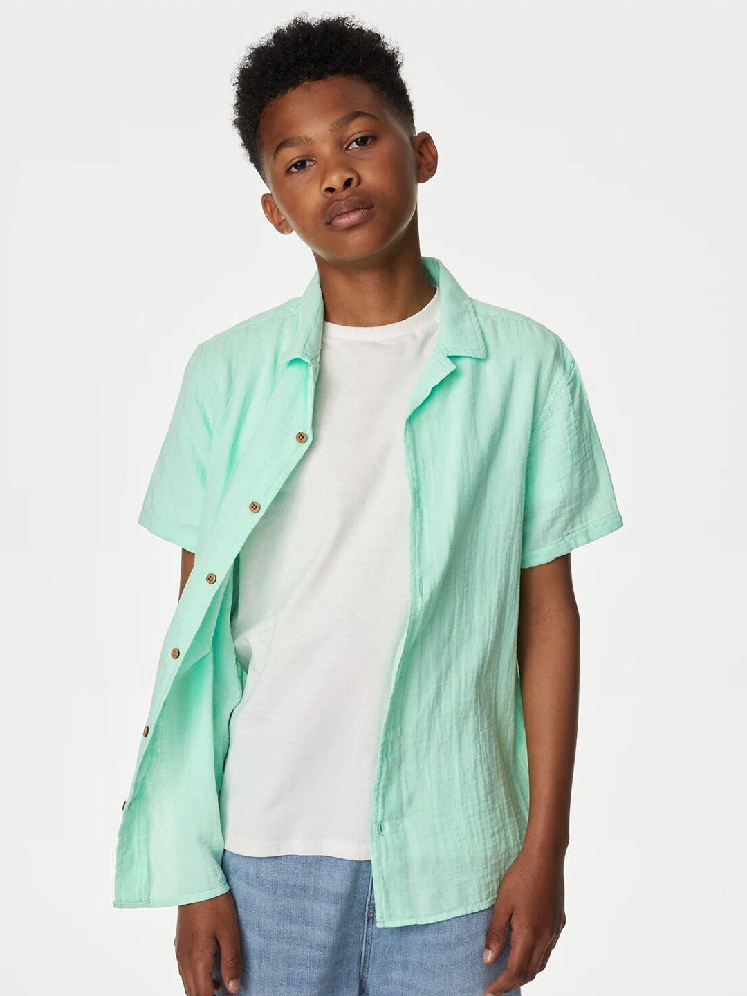 

Marks & Spencer Boys Pure Cotton Casual Shirt With T-shirt, Sea green