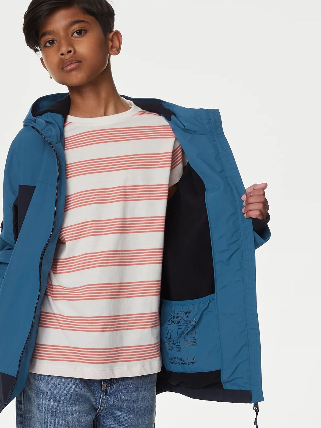 

Marks & Spencer Boys Floral Colourblocked Longline Sporty Jacket, Blue