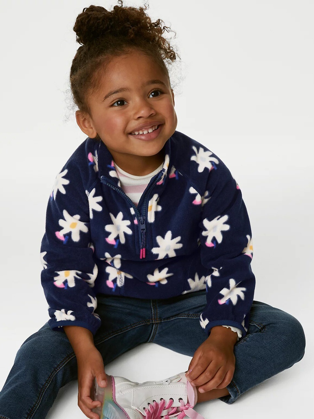 

Marks & Spencer Girls Floral Printed Half Zipper Fleece Tailored Jacket, Navy blue