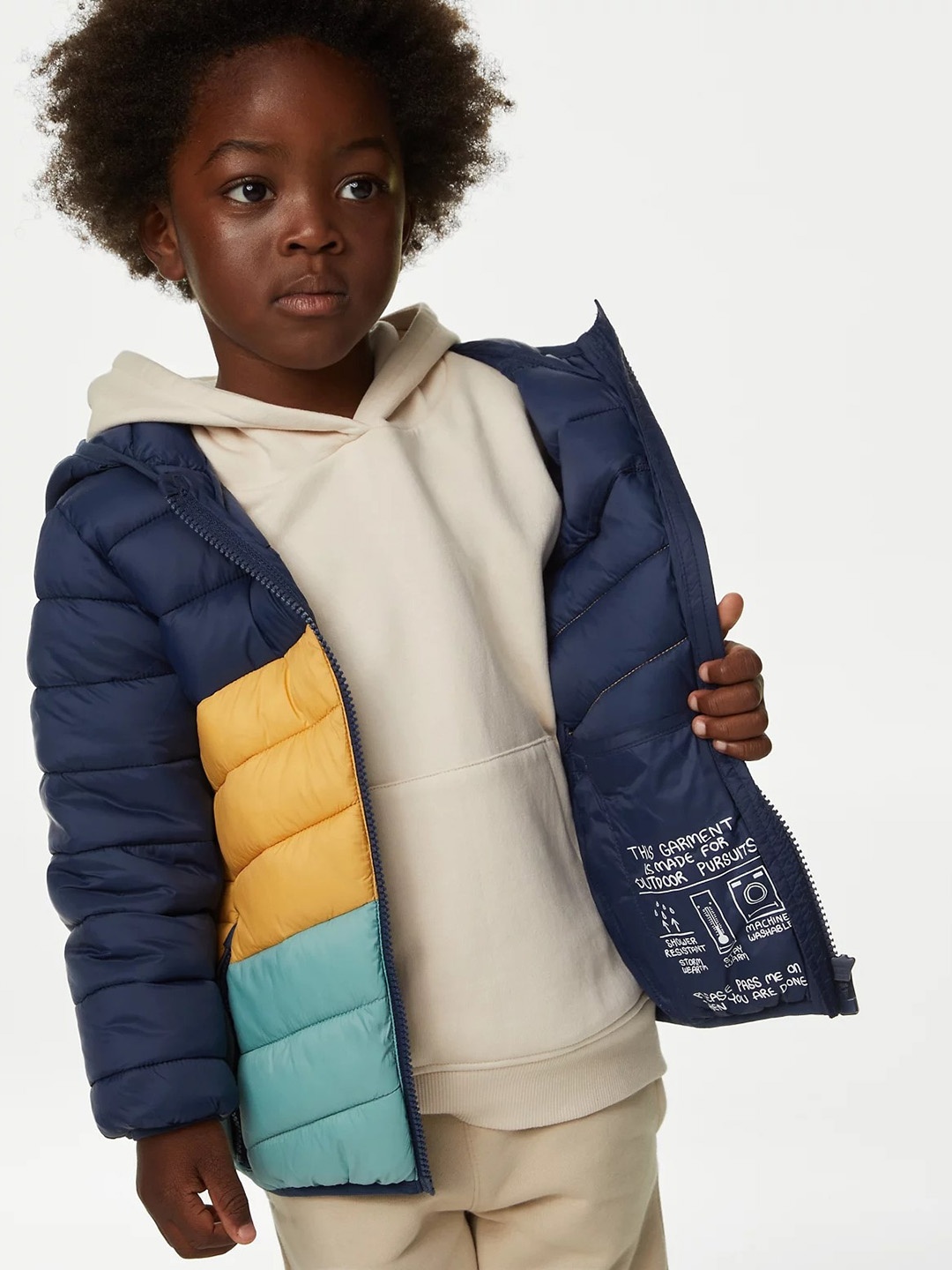 

Marks & Spencer Boys Colourblocked Hooded Lightweight Padded Jacket, Navy blue