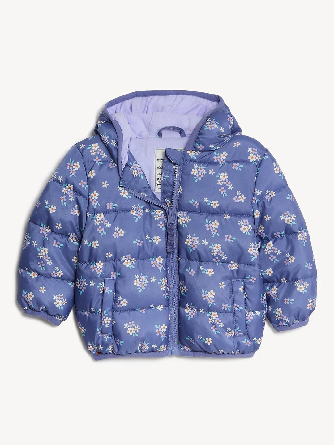 

Marks & Spencer Girls Floral Printed Hooded Puffer Jacket, Blue