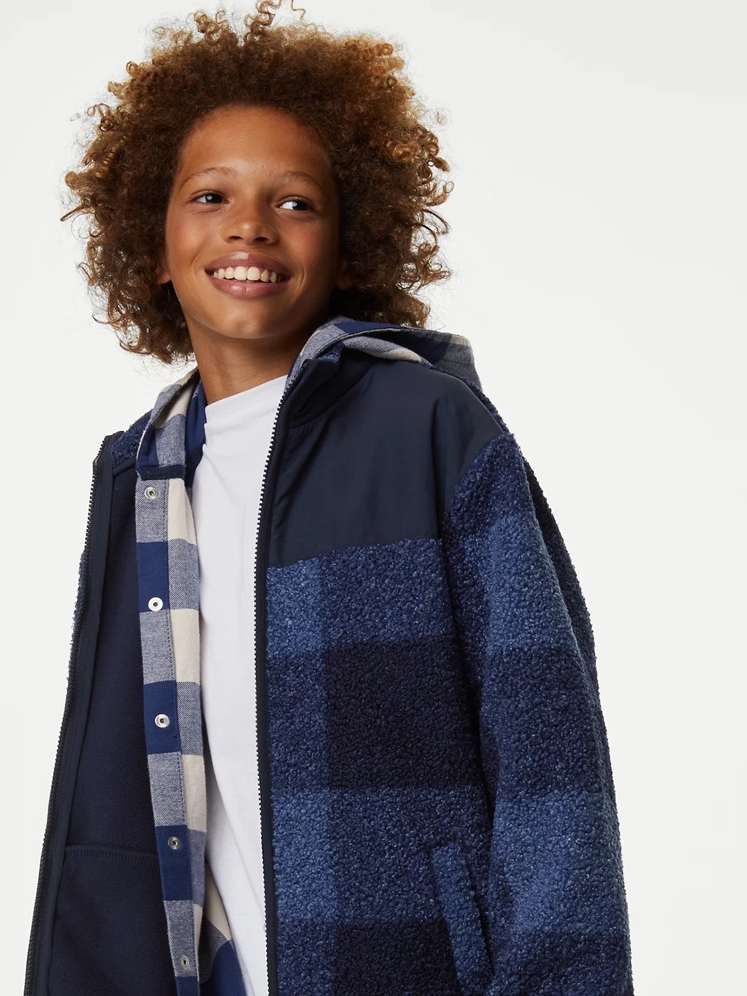 

Marks & Spencer Boys Checked Hooded Tailored Jacket, Navy blue