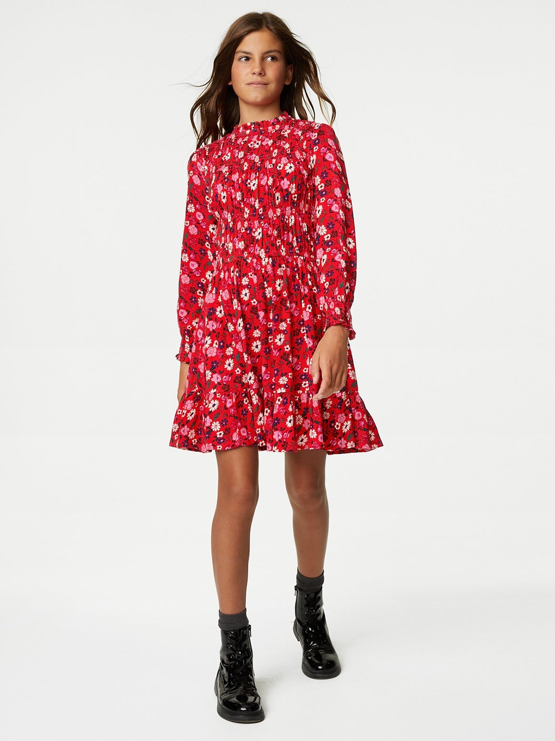 

Marks & Spencer Girls Floral Printed A-Line Dress, Red