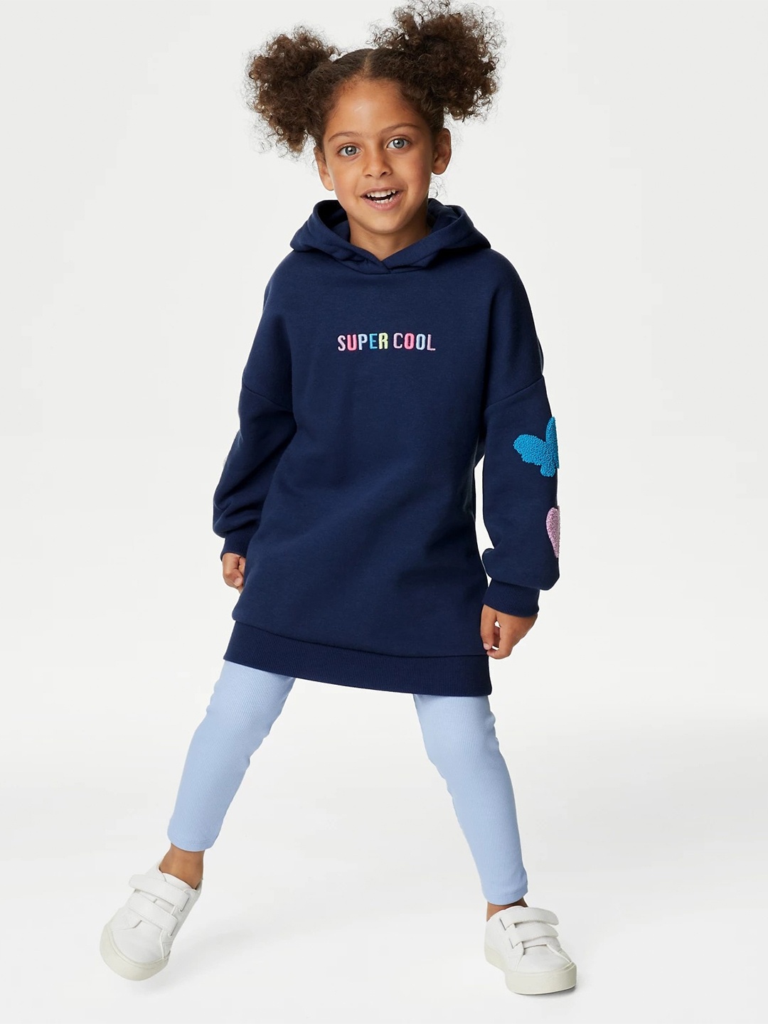 

Marks & Spencer Girls Typography Printed Hooded T-shirt With Pyjamas, Navy blue