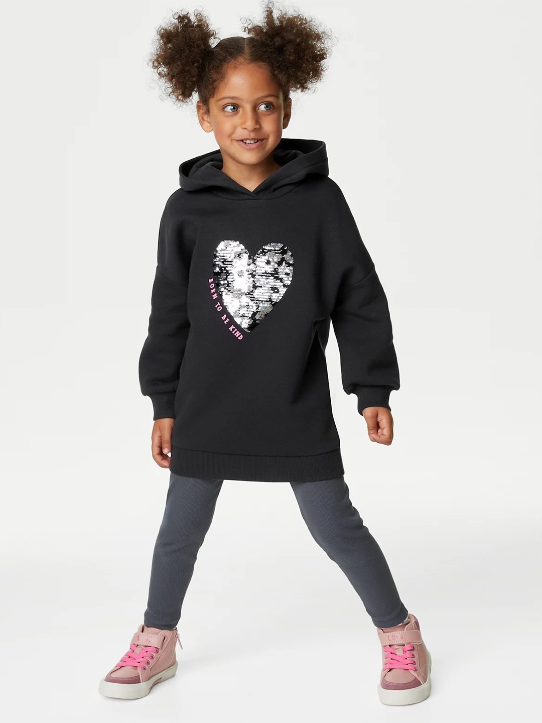 

Marks & Spencer Girls Conversational Printed Hooded T-shirt With Pyjamas, Black