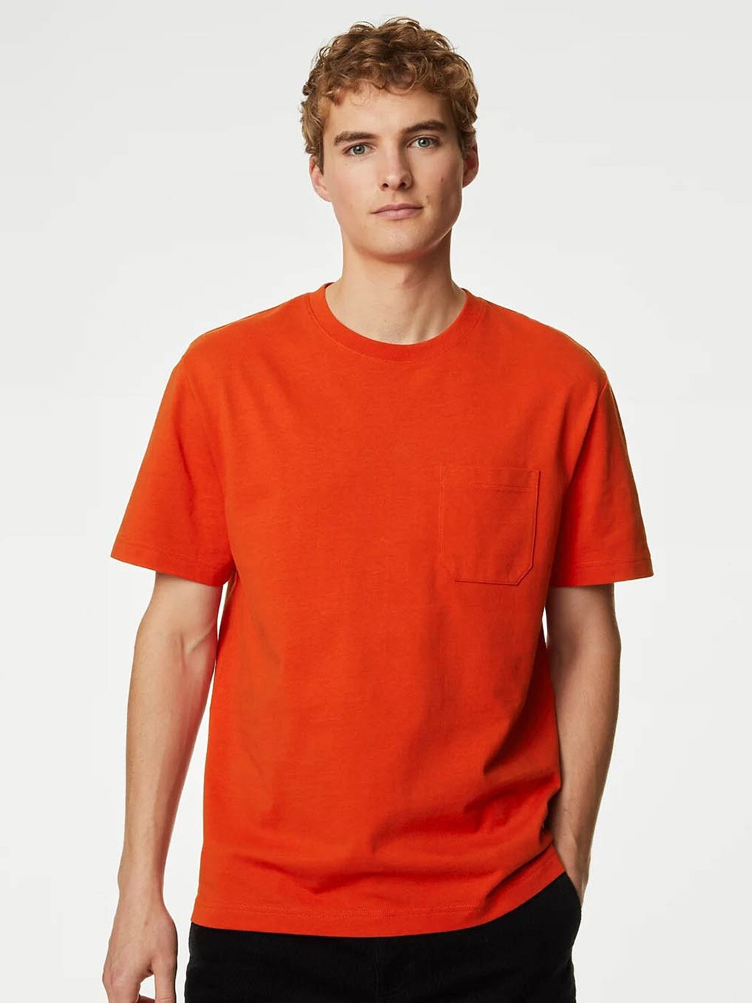 

Marks & Spencer Round Neck Pure Cotton T-shirt, Orange