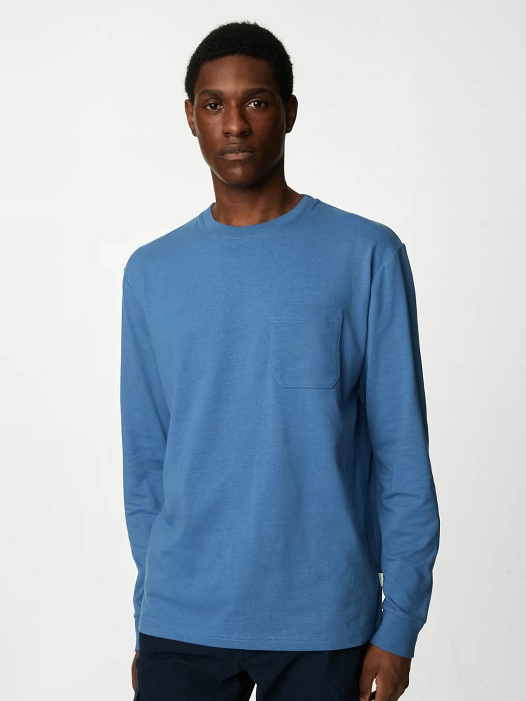 

Marks & Spencer Round Neck Pockets Pure Cotton T-shirt, Blue