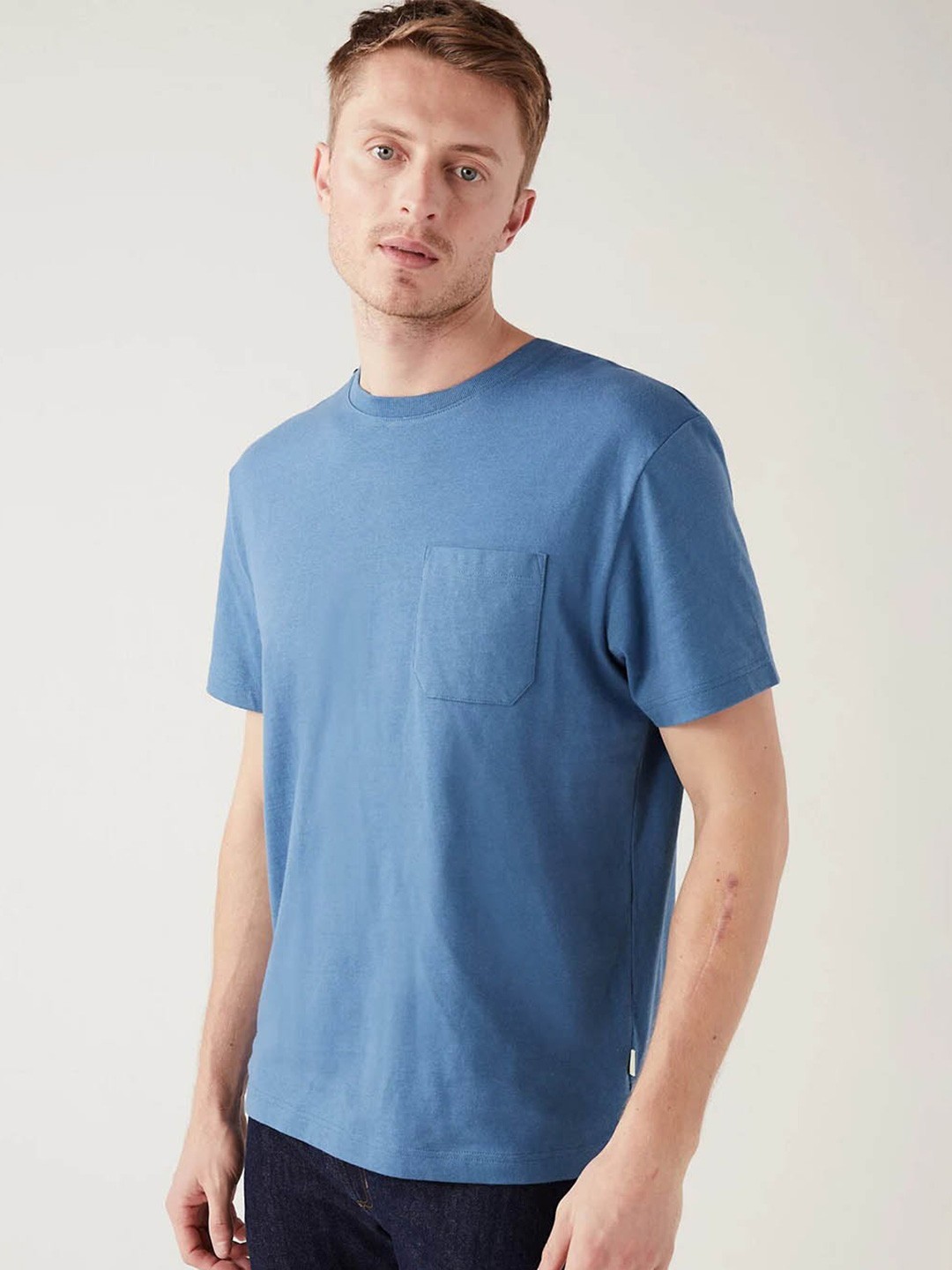 

Marks & Spencer Round Neck Pockets Pure Cotton T-shirt, Blue