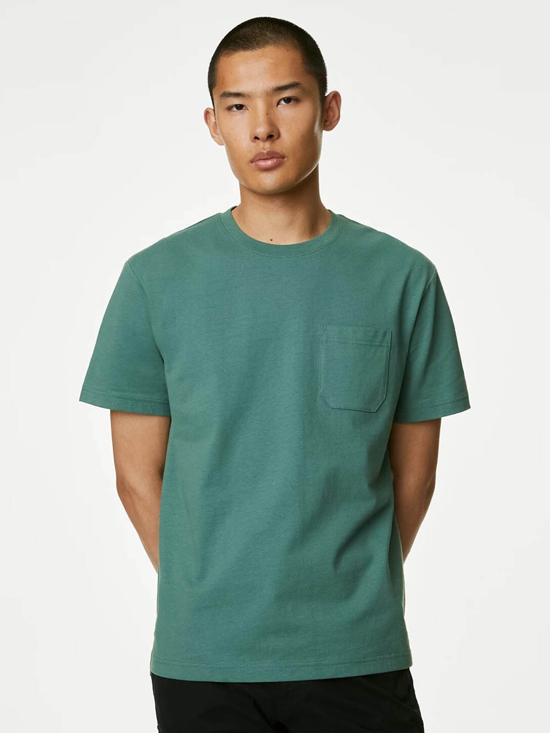 

Marks & Spencer Round Neck Pure Cotton T-shirt, Green