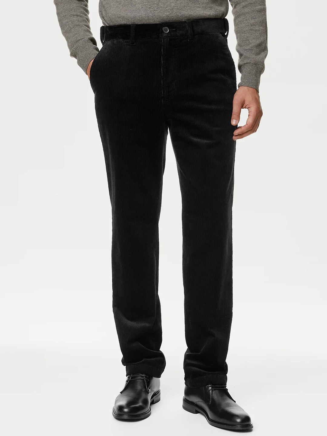 

Marks & Spencer Men Mid-Rise Cotton Trousers, Black