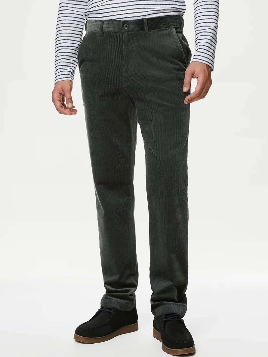 

Marks & Spencer Men Mid-Rise Cotton Trousers, Grey