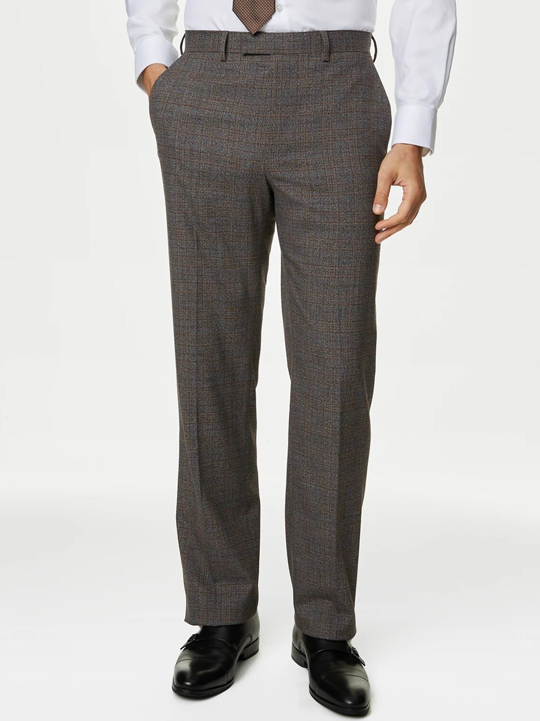 

Marks & Spencer Men Checked Plain Formal Trousers, Brown