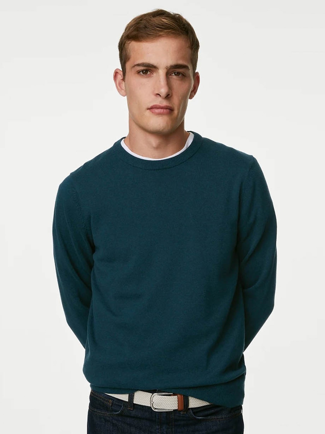 

Marks & Spencer Round Neck Pure Cotton Pullover Sweater, Teal