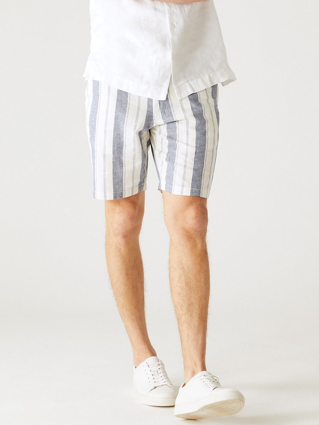 

Marks & Spencer Men Striped Mid-Rise Shorts, White