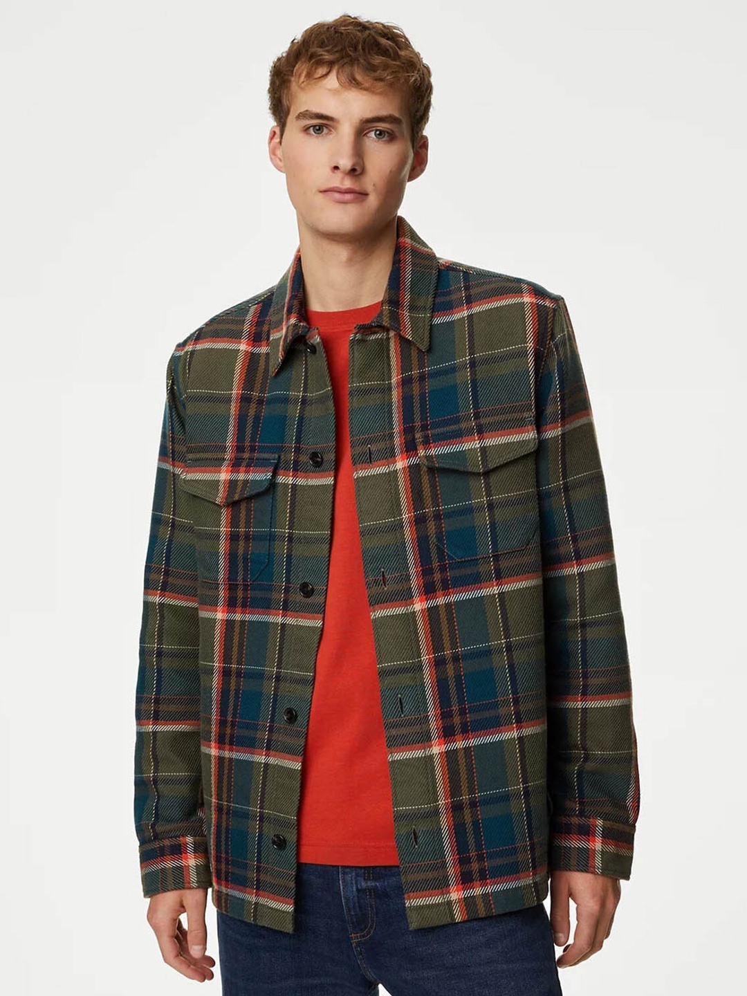 

Marks & Spencer Tartan Checked Cotton Shirt, Green