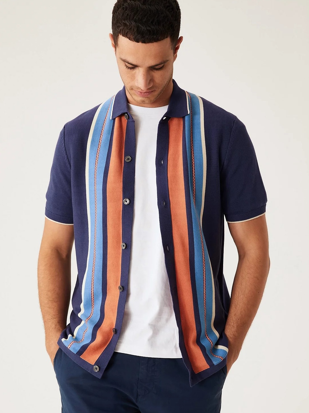 

Marks & Spencer Vertical Striped Casual Shirt, Blue