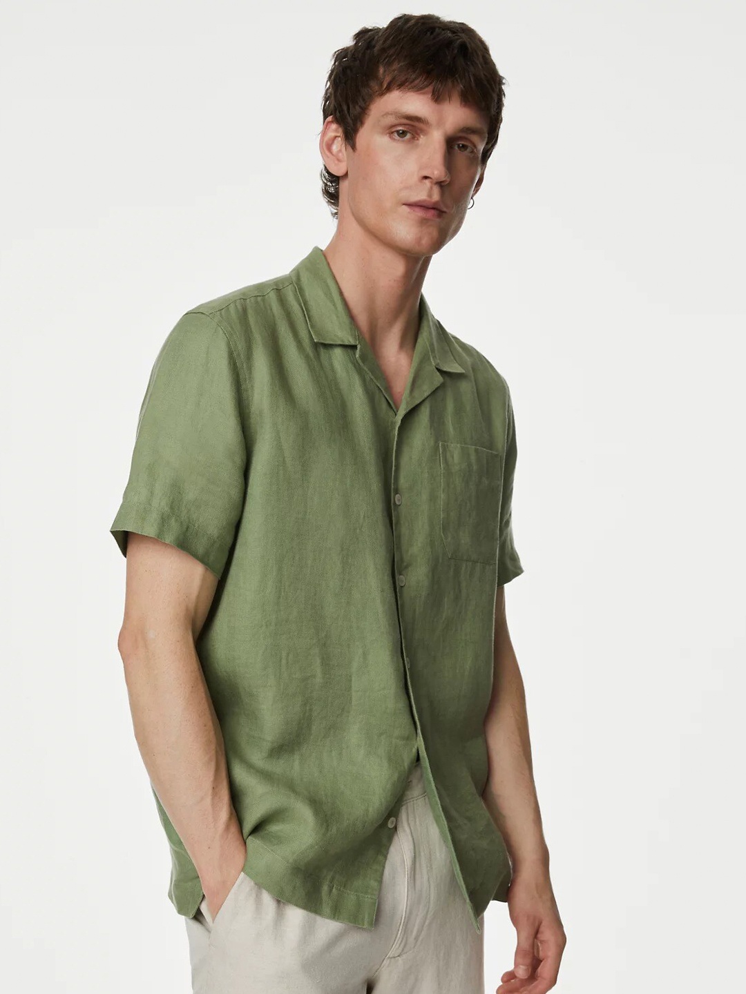 

Marks & Spencer Pure Linen Casual Shirt, Green