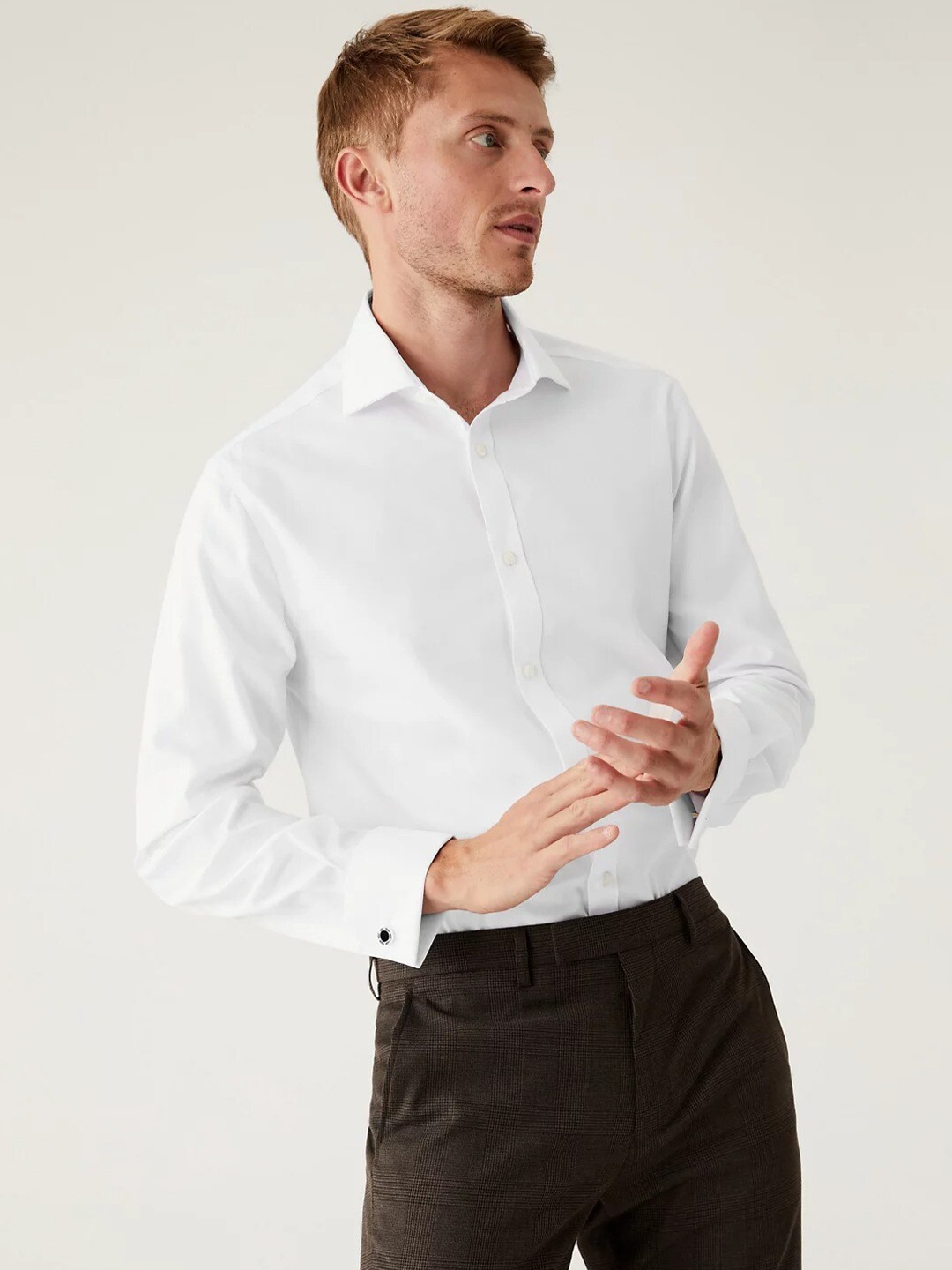 

Marks & Spencer Cutaway Collar Pure Cotton Casual Shirt, White