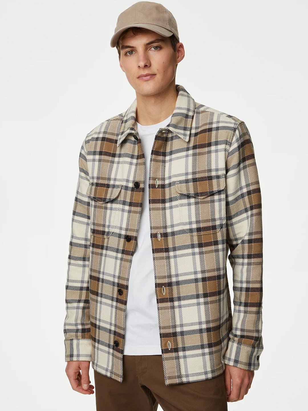 

Marks & Spencer Tartan Checks Casual Shacket, Beige