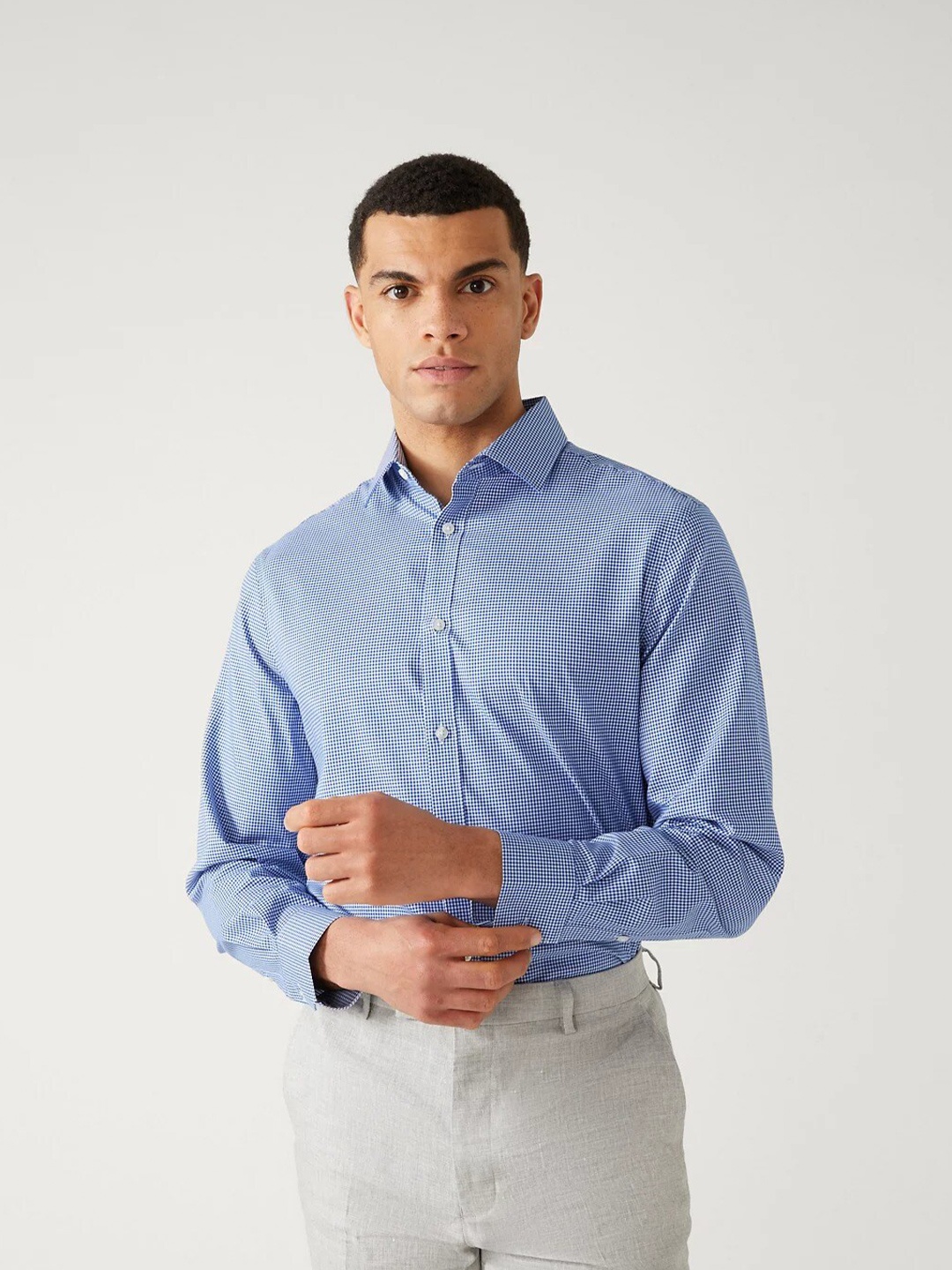 

Marks & Spencer Micro Checked Pure Cotton Formal Shirt, Navy blue