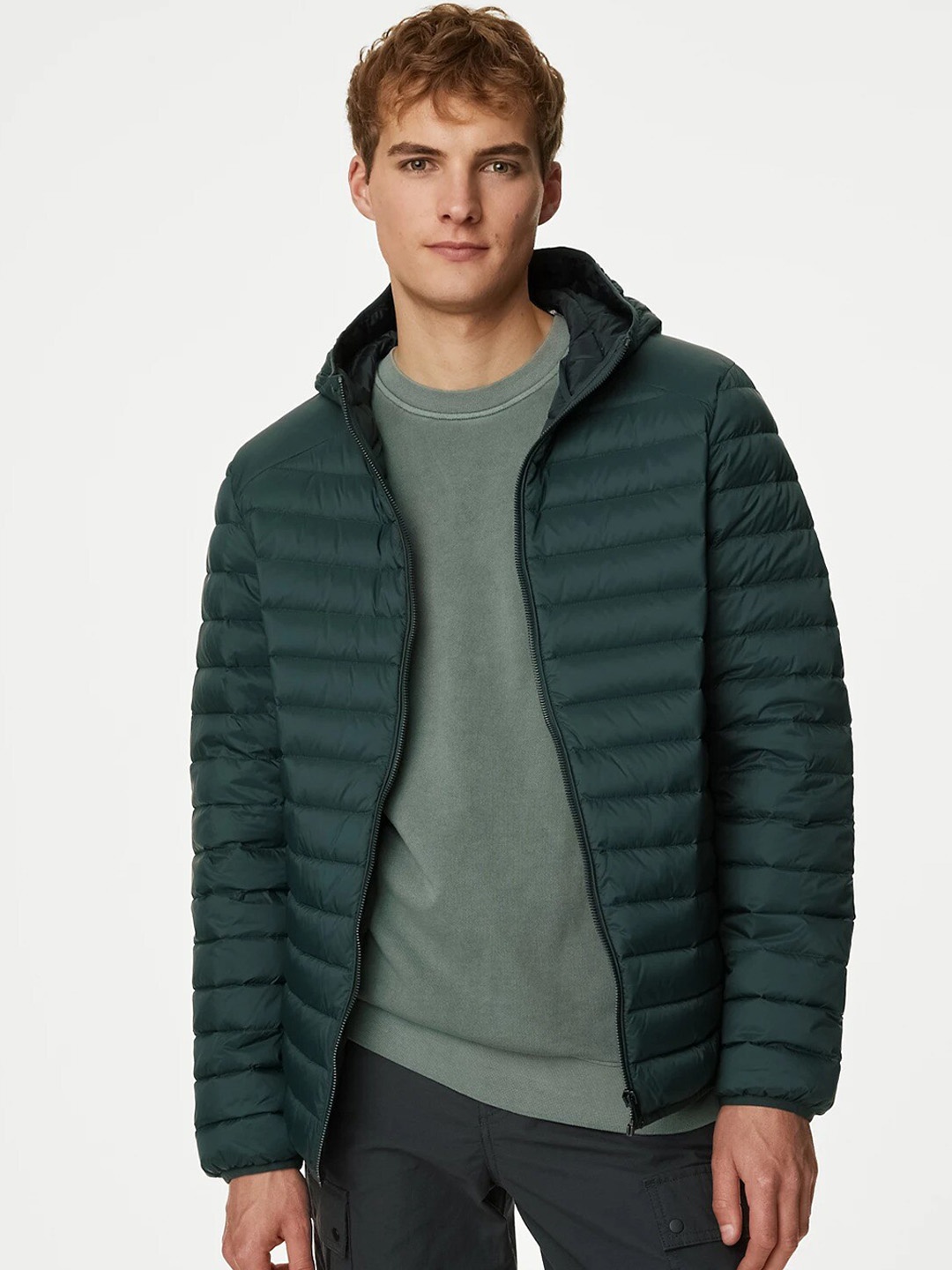 

Marks & Spencer Lightweight Longline Puffer Jacket, Green