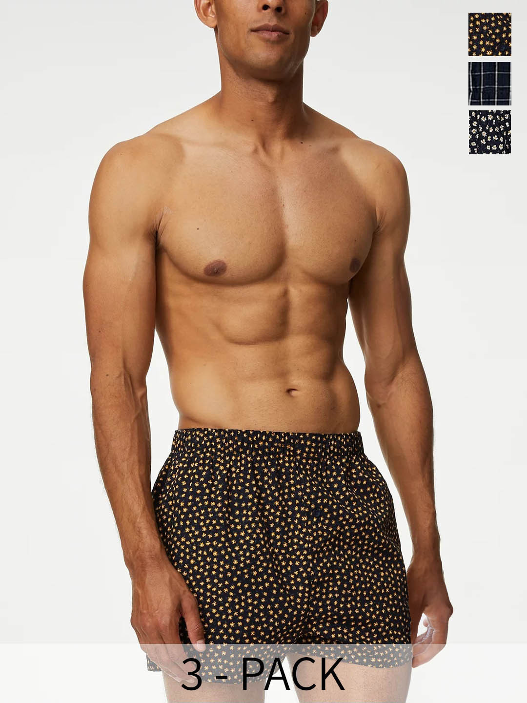 

Marks & Spencer Pack Of 3 Printed Pure Cotton Boxers T143928MULTI, Black