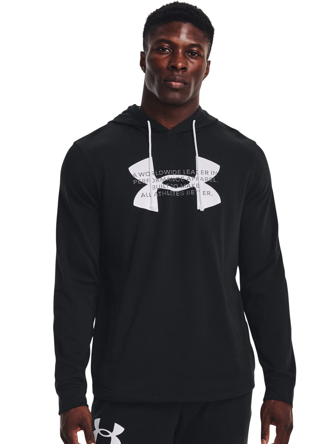 

UNDER ARMOUR Graphic Printed Logo Terry Hooded Pullover Sweatshirt, Black