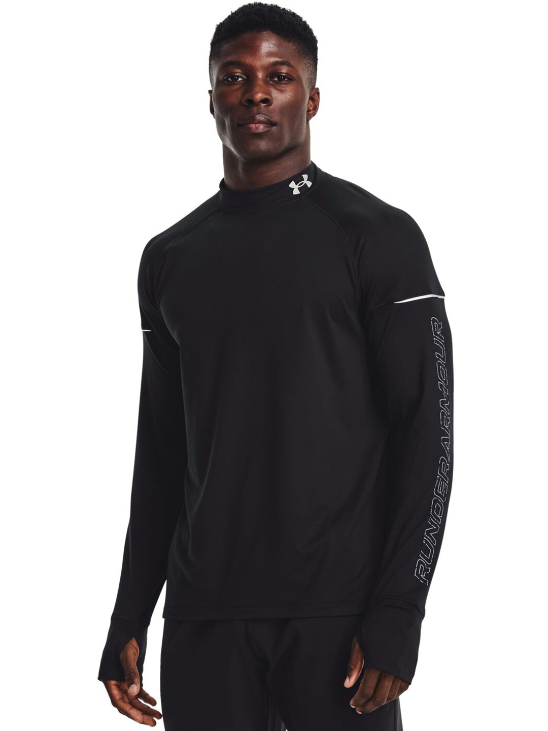 

UNDER ARMOUR OUTRUN THE COLD Typography Printed Long Sleeves Running Sports Sweatshirts, Black