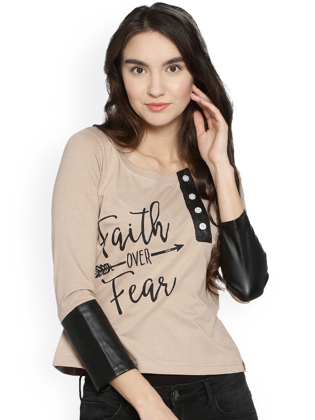 

Campus Sutra Women Brown & Black Printed Pure Cotton Top
