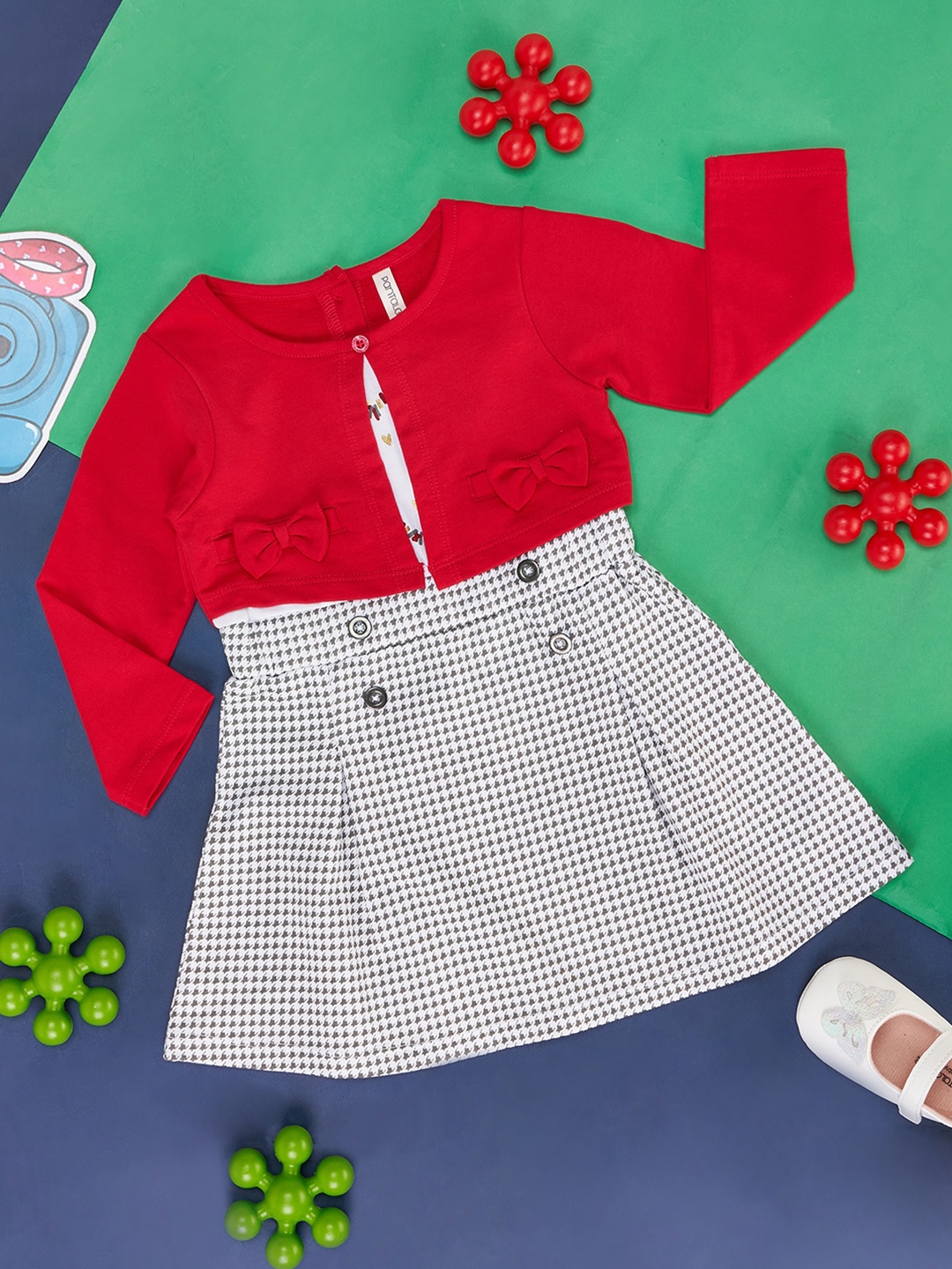 

Pantaloons Baby Girls Checked Fit & Flare Dress, Red