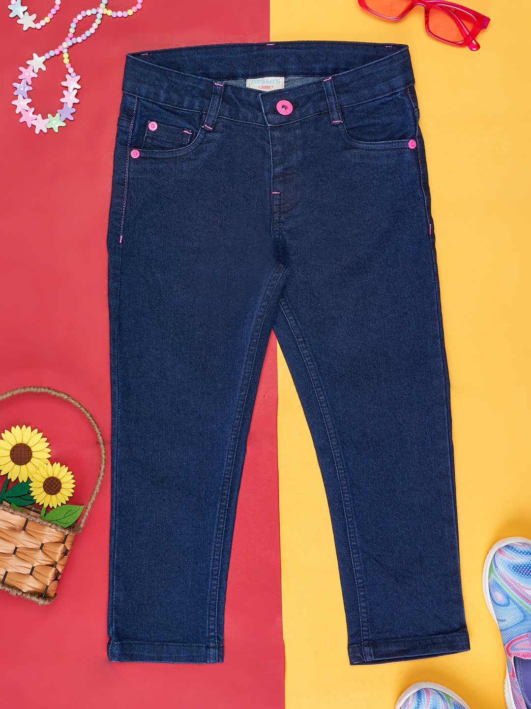 

Pantaloons Junior Girls Mid-Rise Cotton Jeans, Navy blue