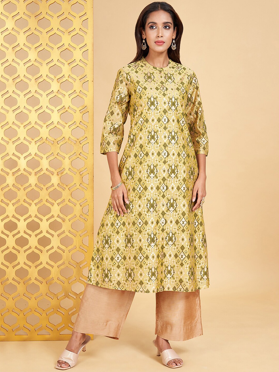 

RANGMANCH BY PANTALOONS Ethnic Motifs Printed Regular Kurta, Green