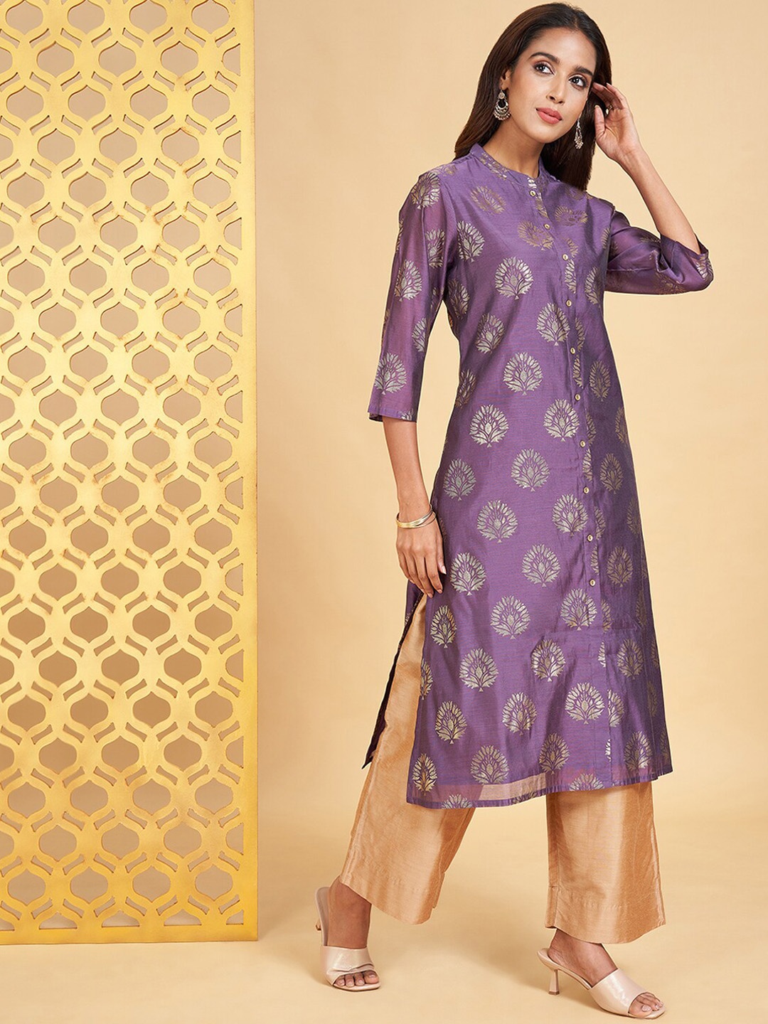 

RANGMANCH BY PANTALOONS Ethnic Motifs Printed Regular Kurta, Purple