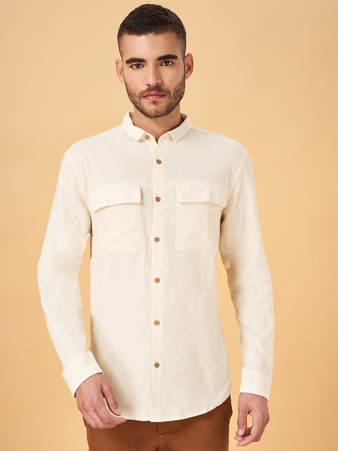 

7 Alt by Pantaloons Solid Regular Fit Casual Shirt, Beige