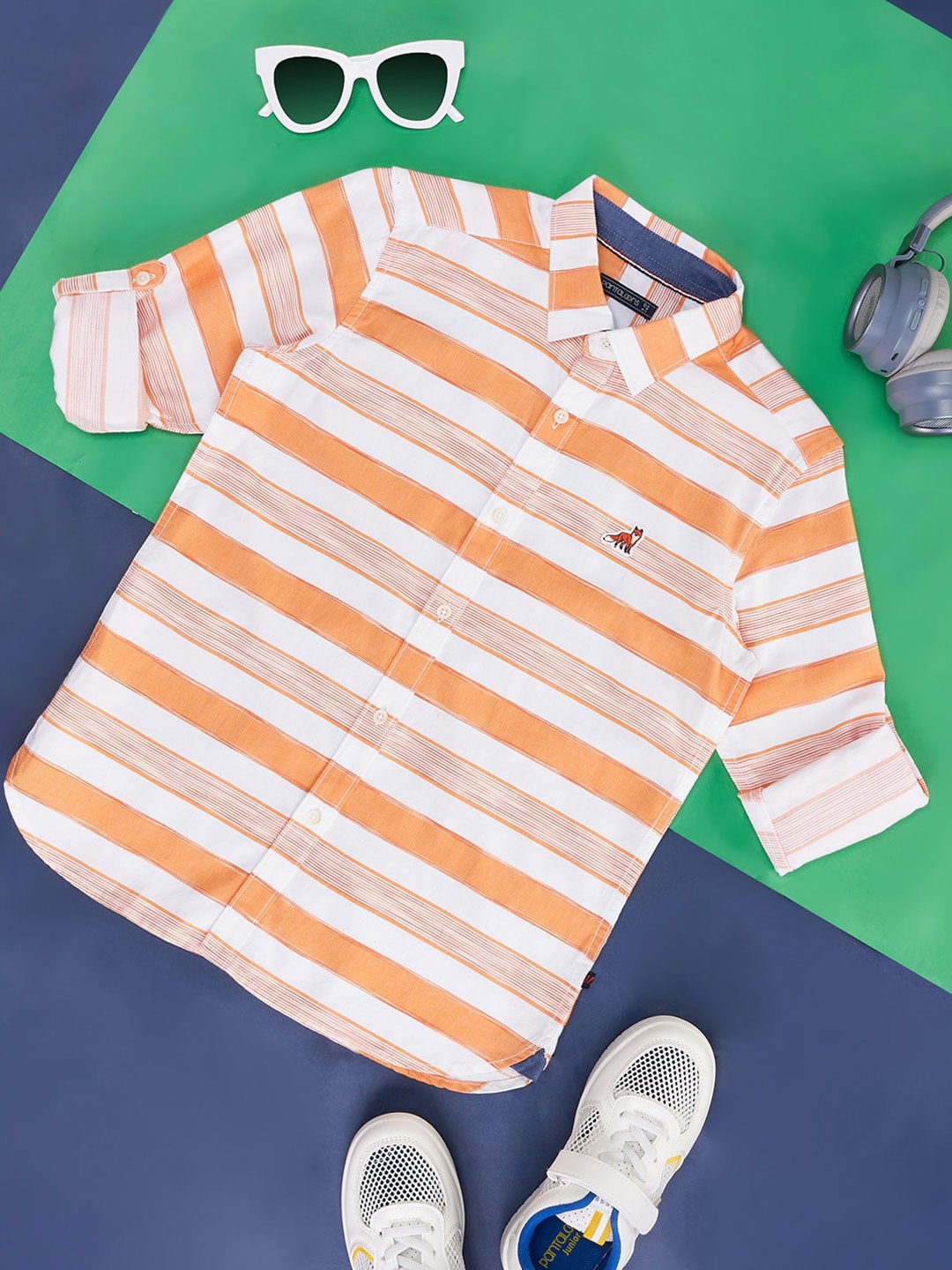 

Pantaloons Junior Boys Horizontal Striped Regular Fit Cotton Casual Shirt, Orange